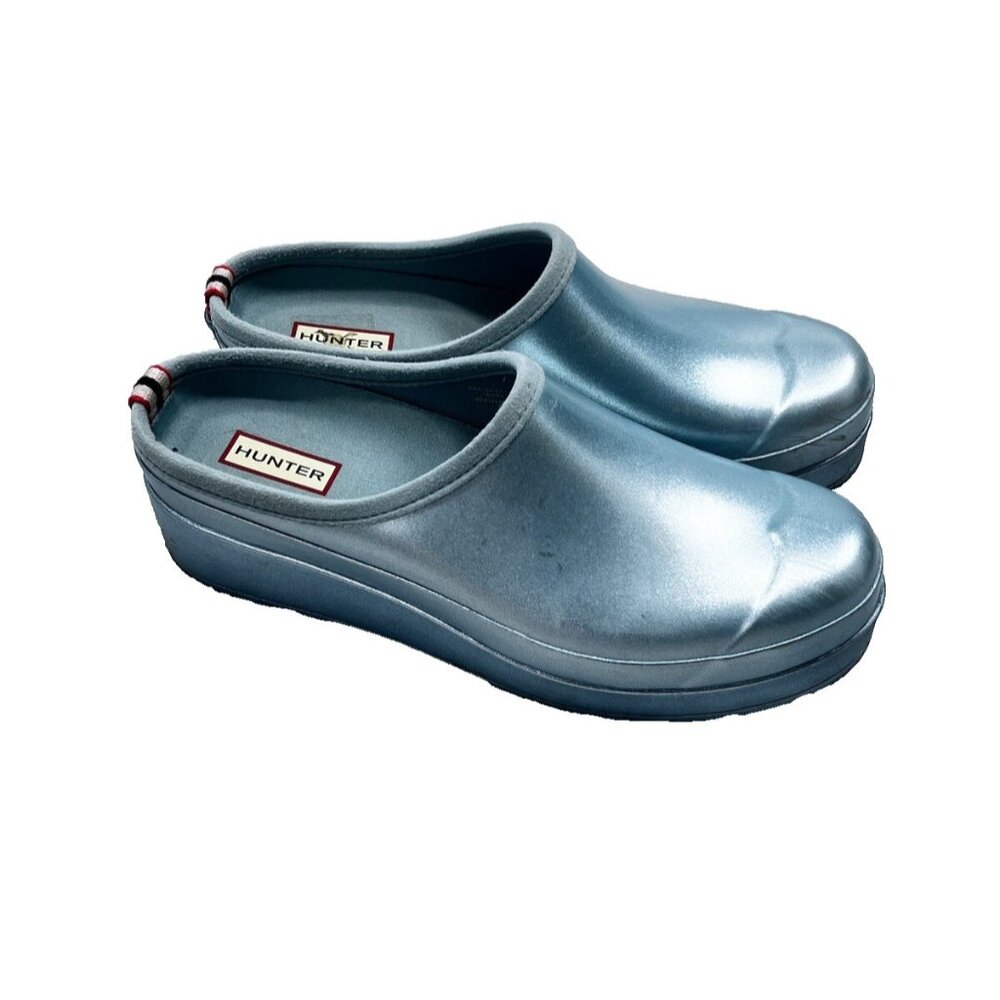 Hunter Metallic Light Blue Clog Mules